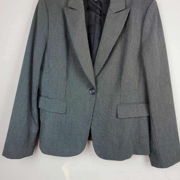 Tahari Black Checker Single Breasted One Button Peak Lapel Collar Blazer Size 14 - Picture 4 of 9